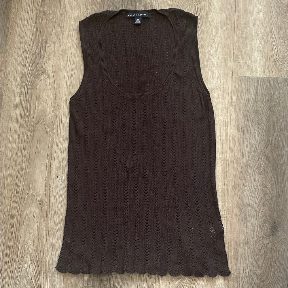 Vintage Y2K Banana Republic Open Knit Cotton Tank Top Womens Medium M